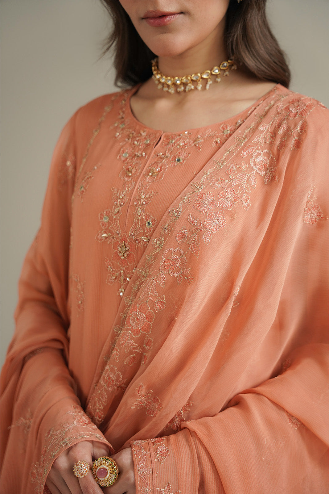 3 Piece Chiffon Embroidered Unstitched Suit (UF0039)