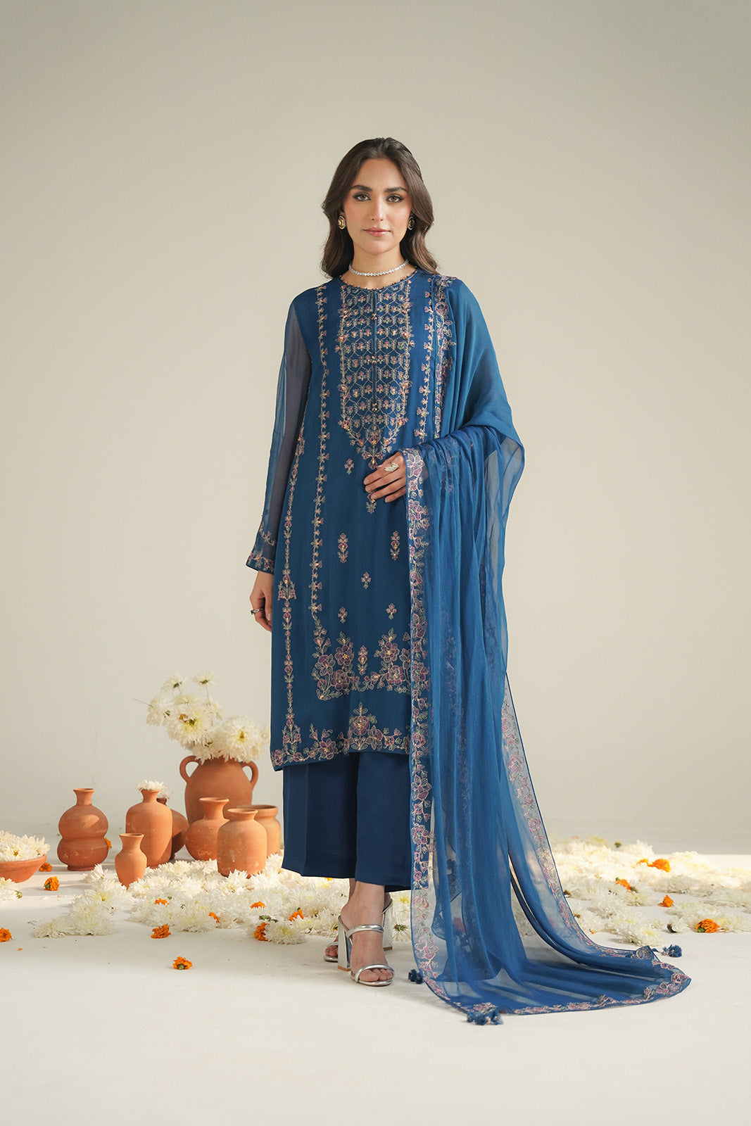 3 Piece Chiffon Embroidered Unstitched Suit (UF0038)
