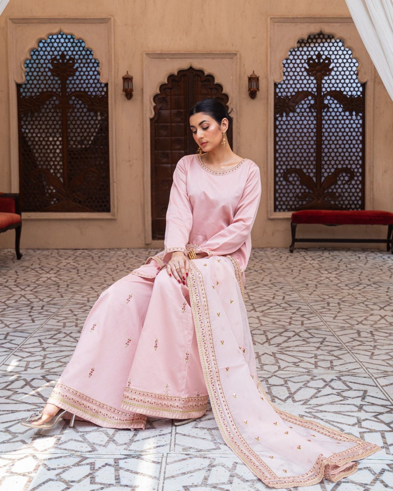 Pink Majesty Sharara Suit | Blush Pink Premium Lawn 3 Piece