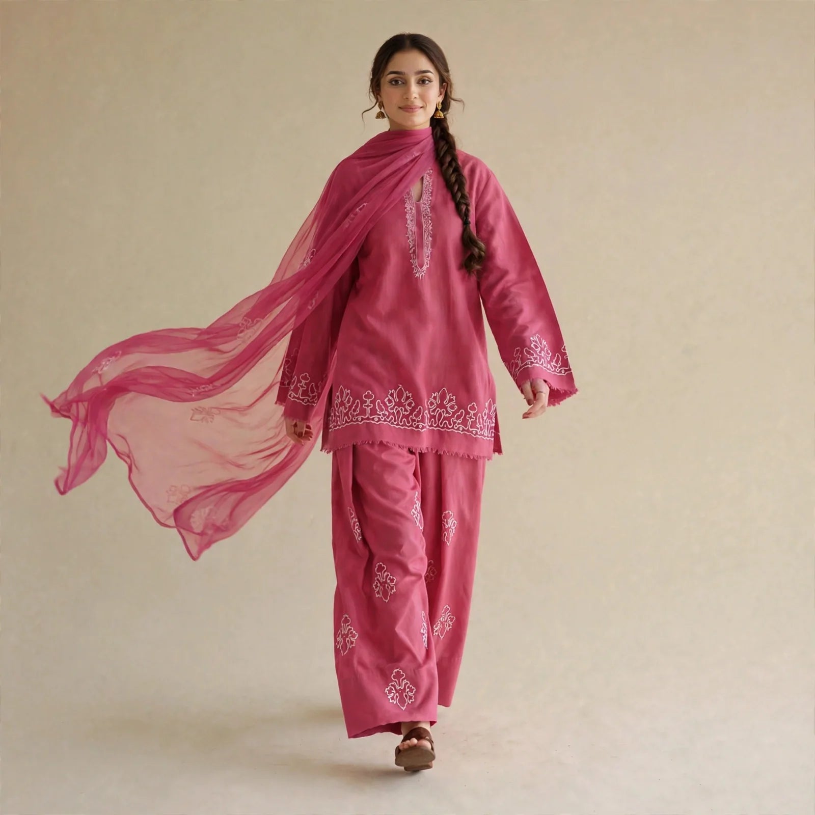 Pink Berry- Embroided 3 pieces suit for women