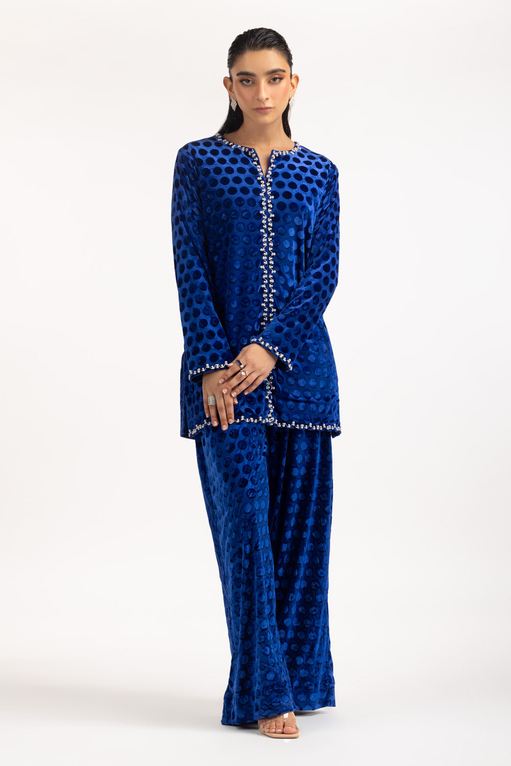 Polka Dots Velvet Co-Ord Set IPST-55167