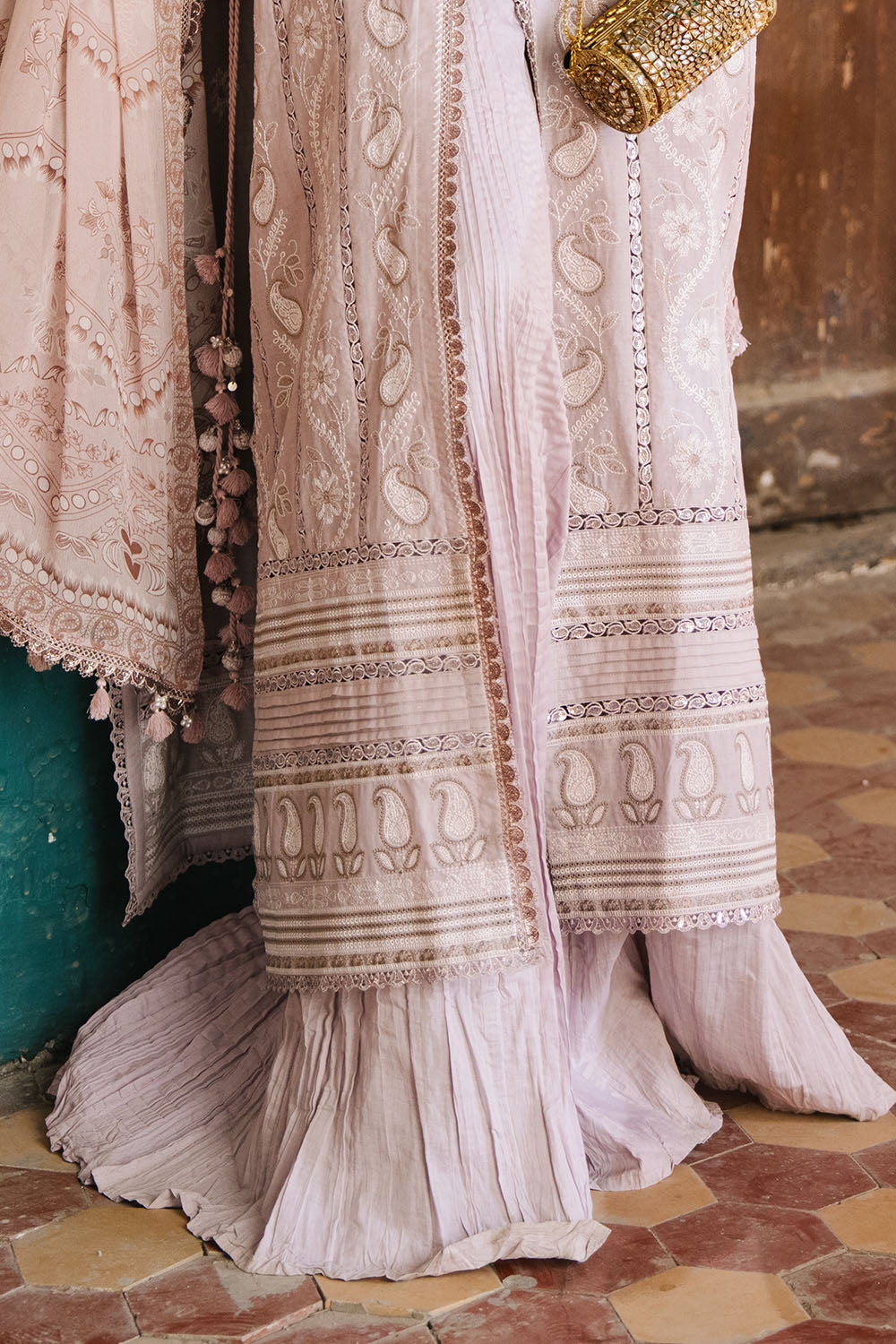 3 Piece Embroidered Lawn Suit with Borders and Printed Chiffon Dupatta