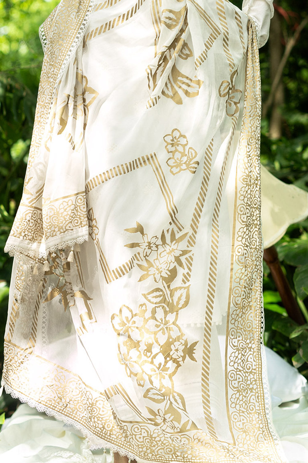 3 Piece Embroidered Lawn Suit and Gold Printed Chiffon Dupatta