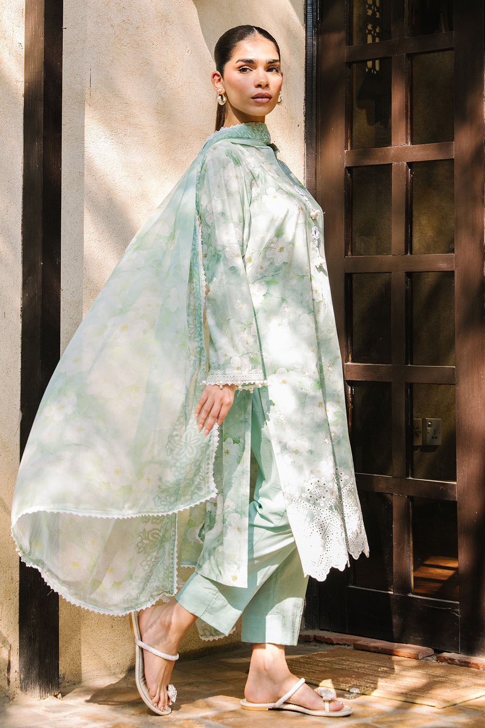 3 Piece Embroidered Printed Lawn Suit with Printed Chiffon Dupatta
