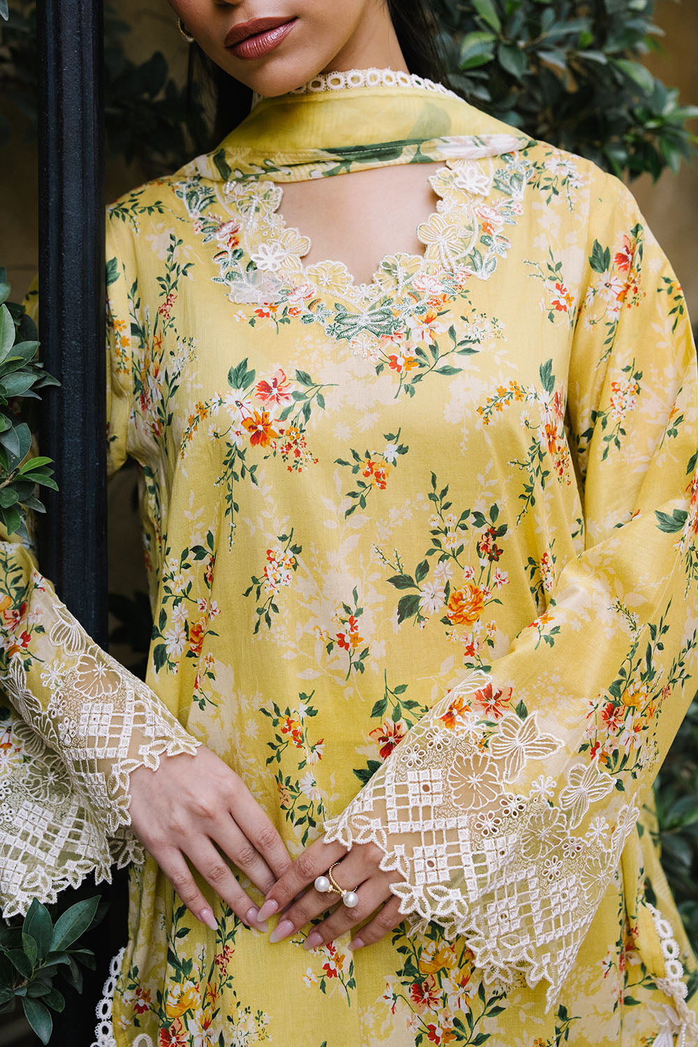 3 Piece Printed Lawn Suit with Printed Chiffon Dupatta and Embroidered Neckline