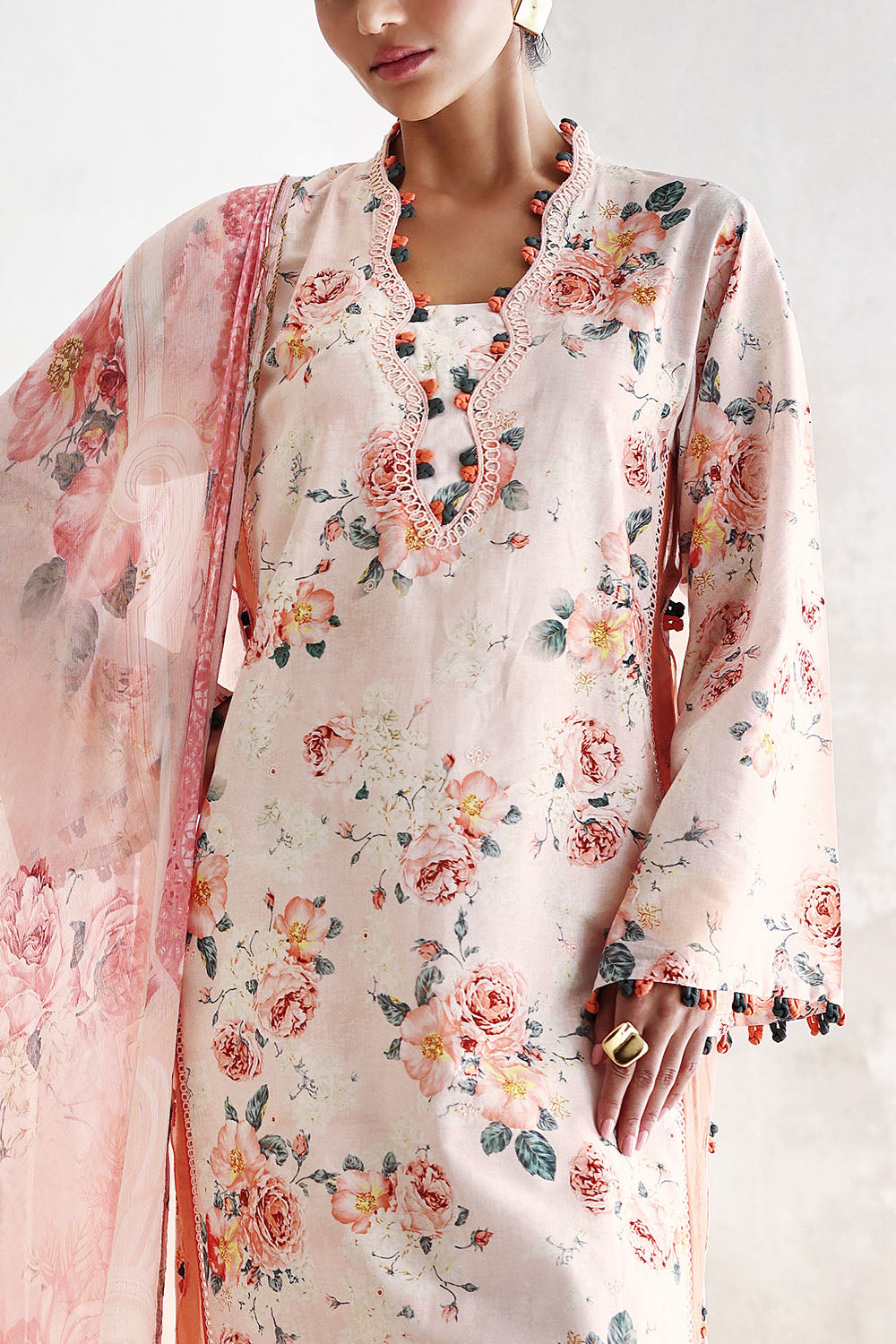 3 Piece Embroidered Printed Lawn Suit with Printed Chiffon Dupatta