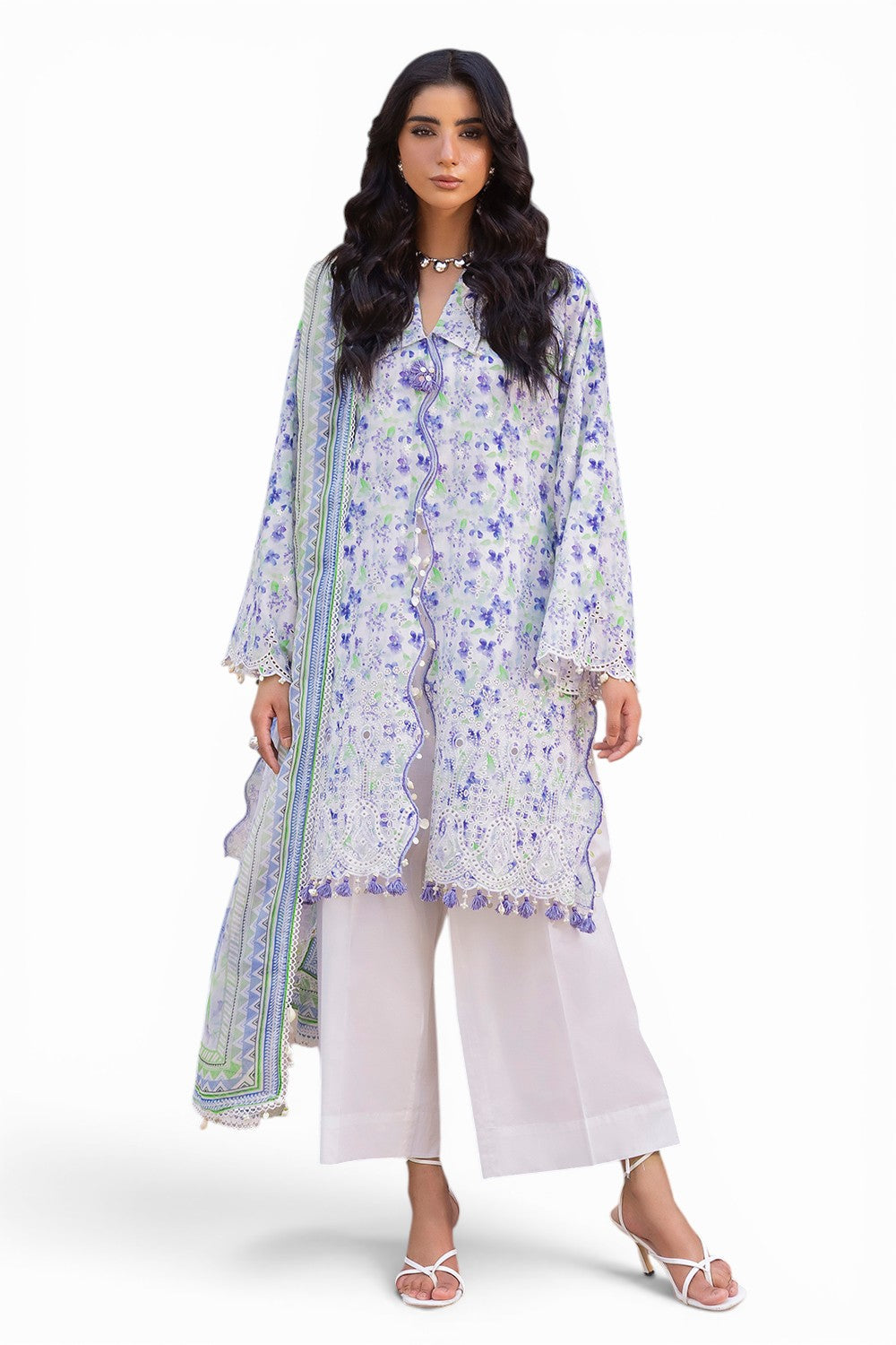 3 Piece Embroidered Printed Lawn Suit with Printed Chiffon Dupatta