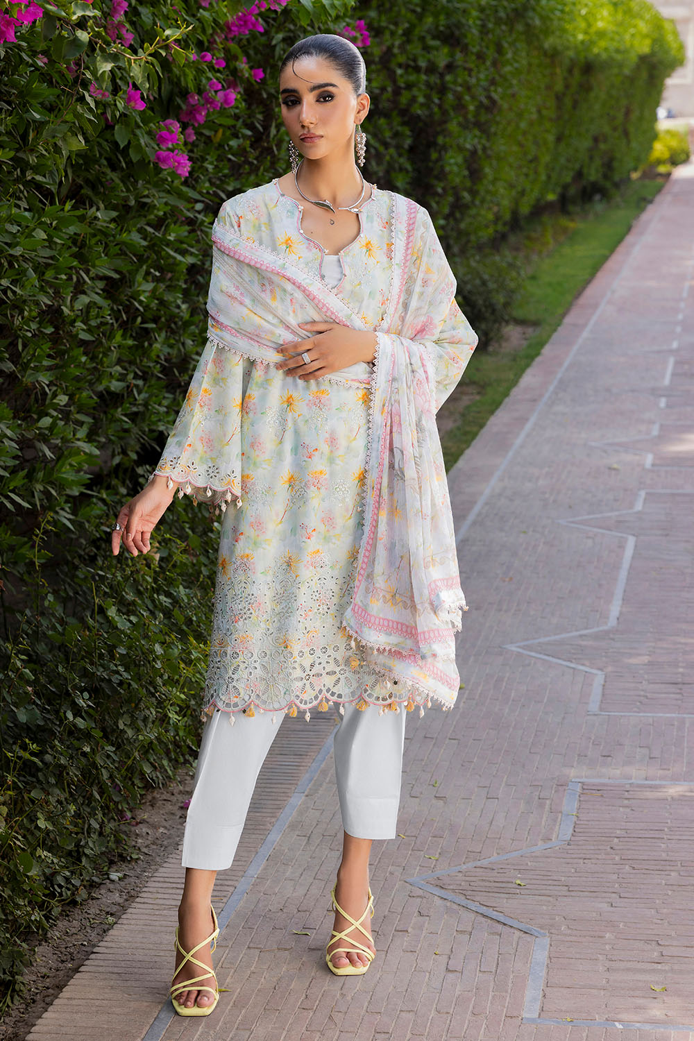 3 Piece Embroidered Printed Lawn Suit with Printed Chiffon Dupatta