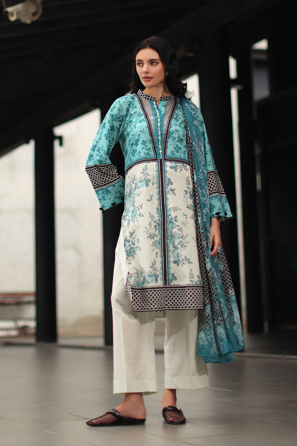 3 Piece Printed Lawn Suit with Printed Chiffon Dupatta