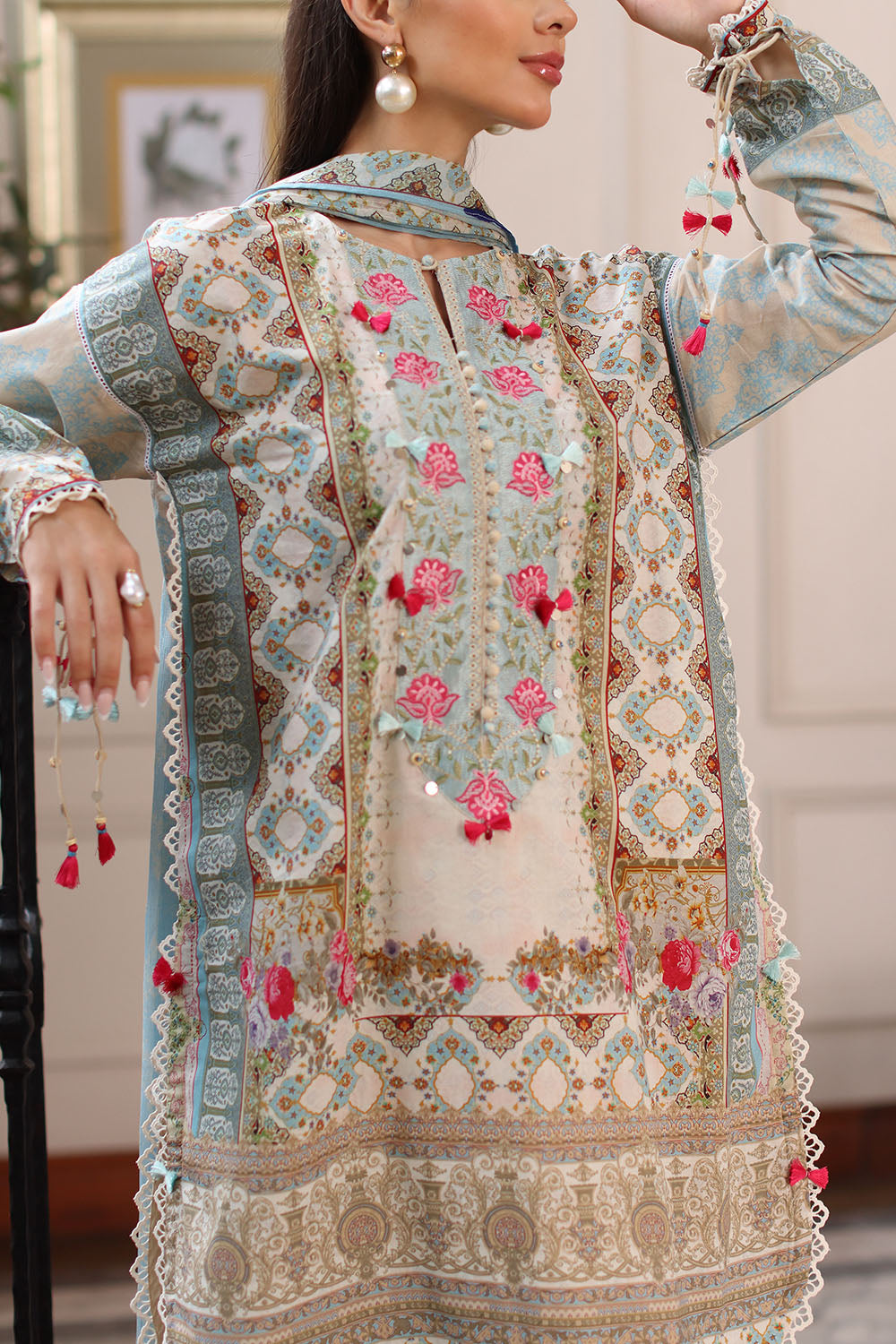 Gul Ahmed - 3 Piece Printed Lawn Suit with Chiffon Dupatta