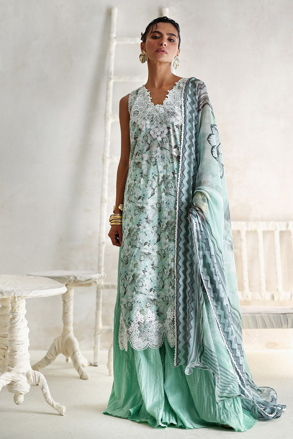 3 Piece Printed Lawn Suit with Printed Chiffon Dupatta and Embroidered Details