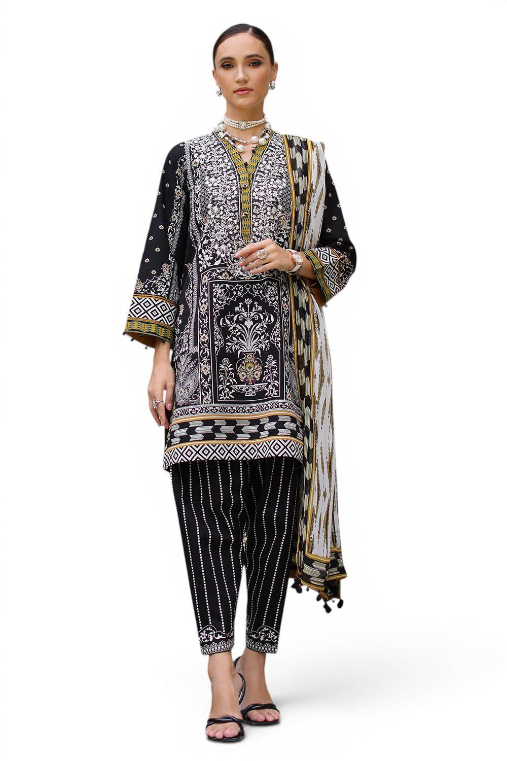 3 Piece Printed Lawn Suit with Chiffon Dupatta