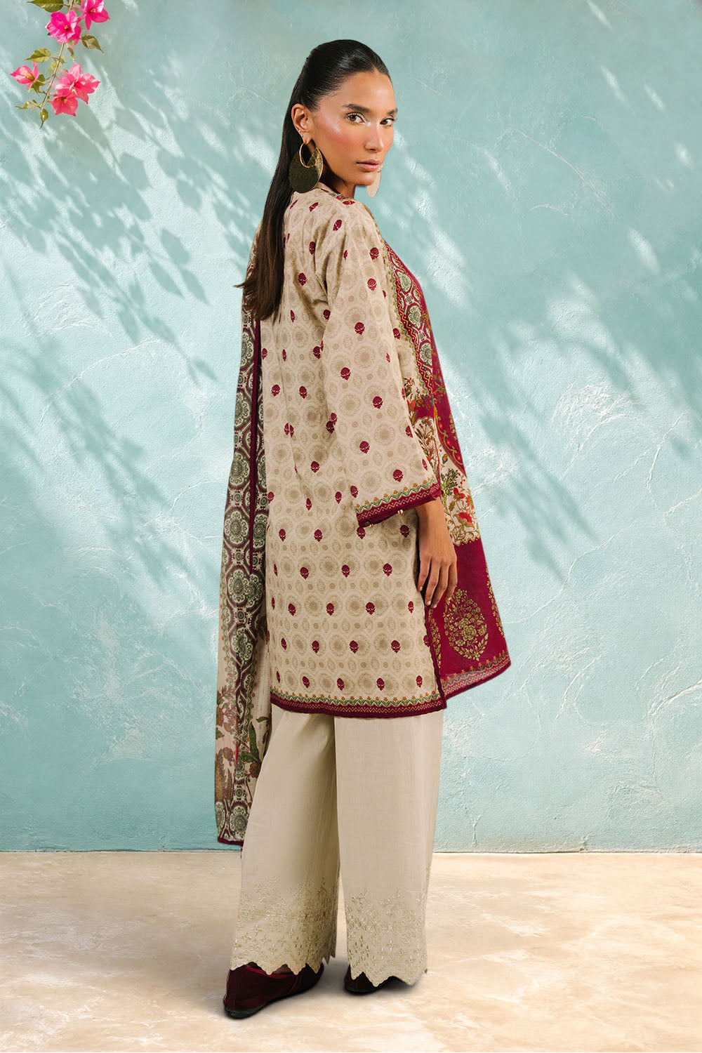 3 Piece Printed Cotton Suit with Printed Denting Lawn Dupatta and Embroidered Trouser