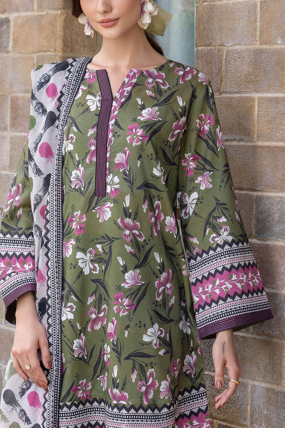 3 Piece Printed Cambric Suit with Lawn Dupatta