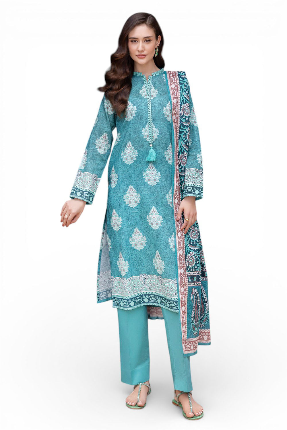 3 Piece Printed Cambric Suit With Lawn Dupatta