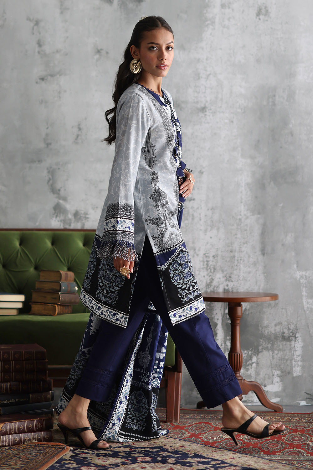 3 Piece Embroidered Printed Khaddar Suit with Printed Khaddar Dupatta