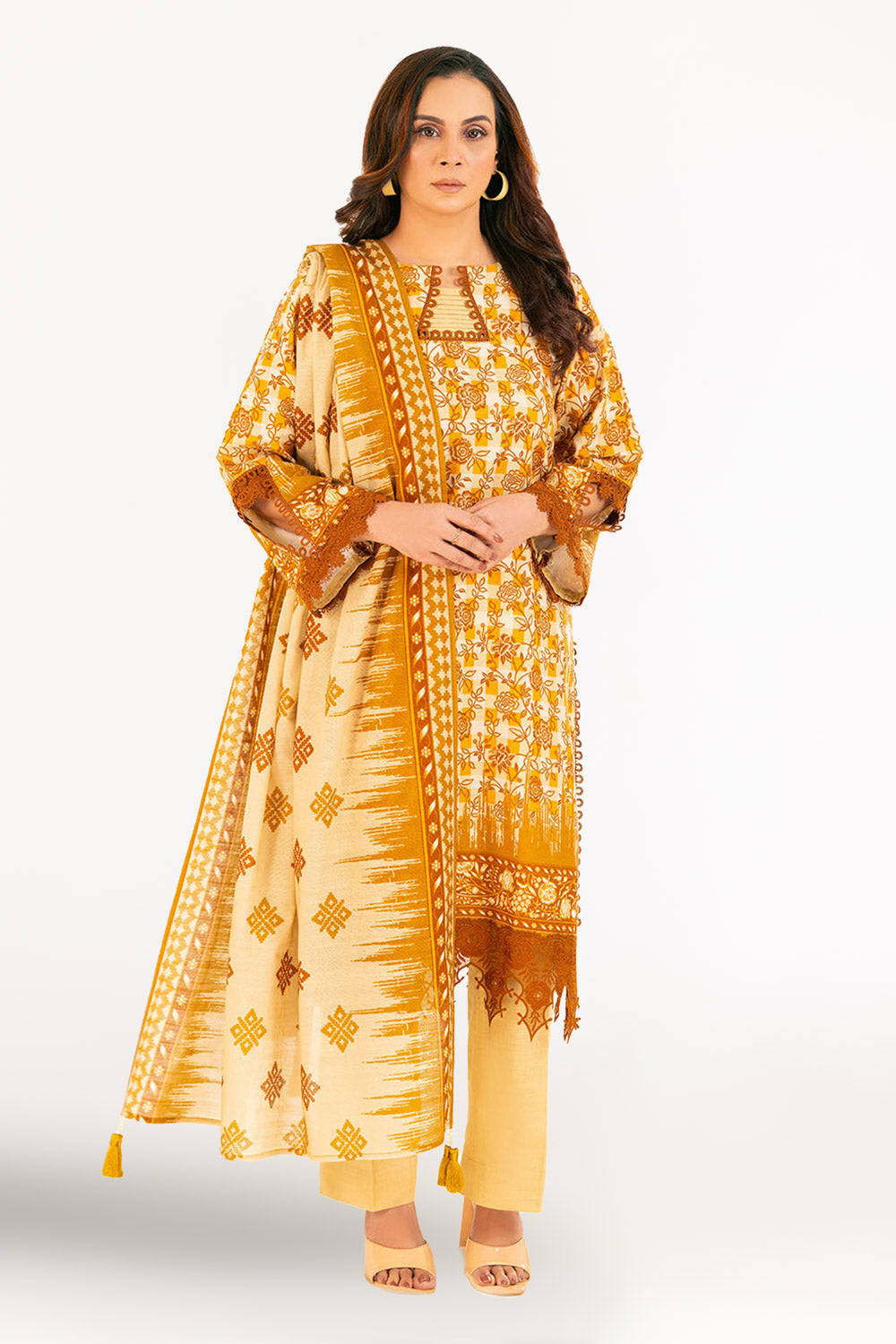 3 Piece Printed Khaddar Suit with Dupatta