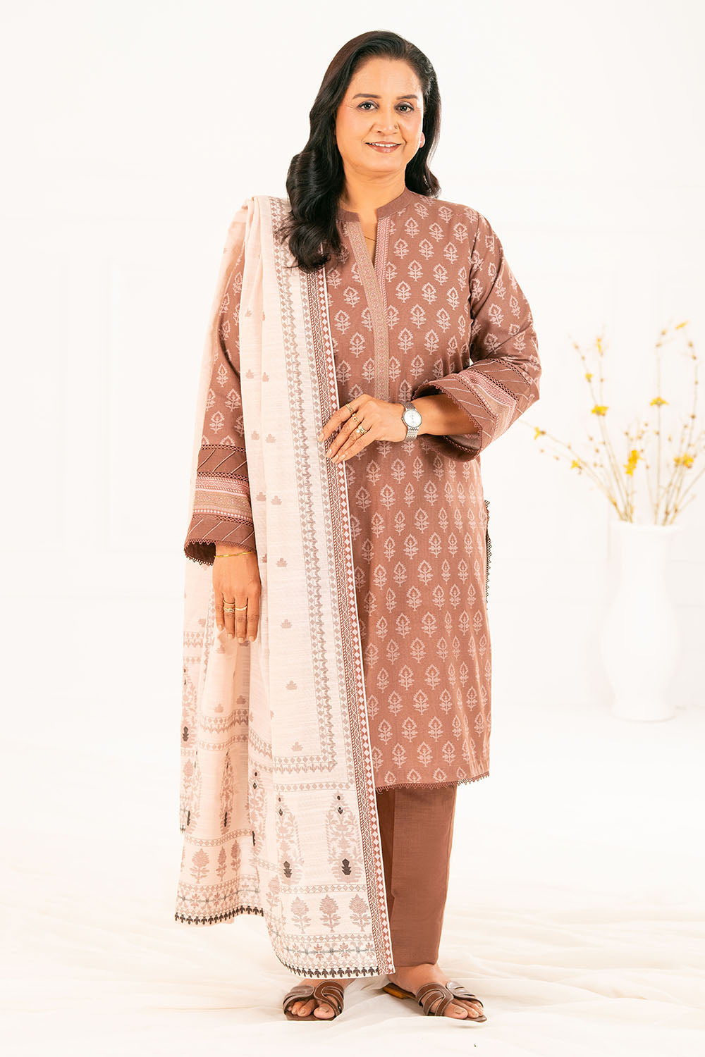 3 Piece Printed Khaddar Suit With Dupatta