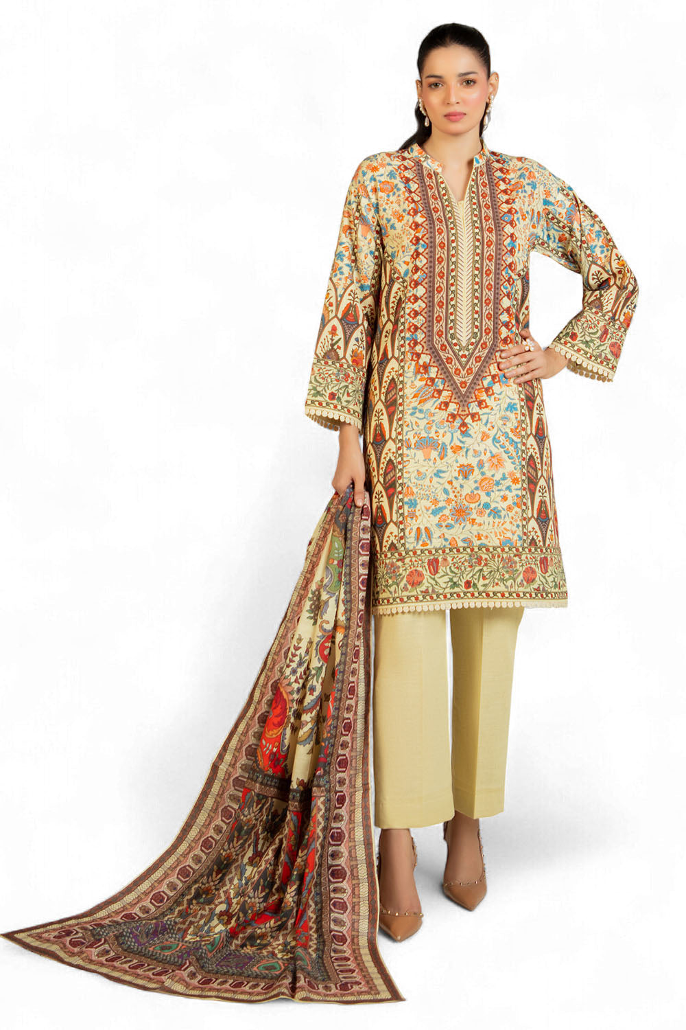 3 Piece Printed Khaddar Suit with Dupatta