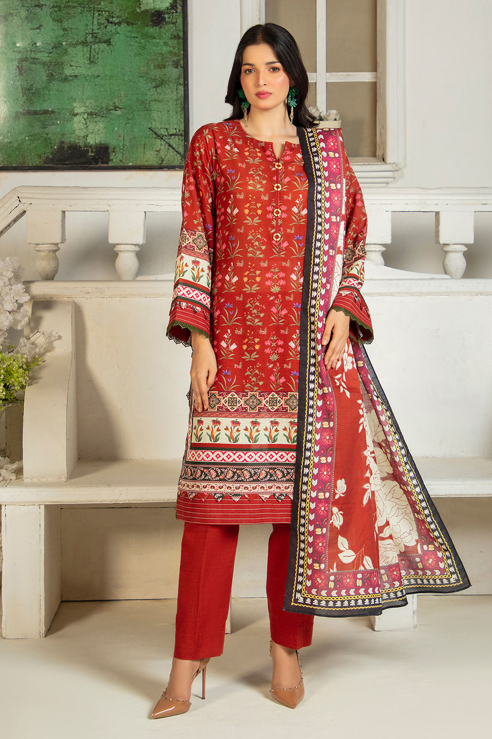 3 Piece Printed Khaddar Suit with Dupatta