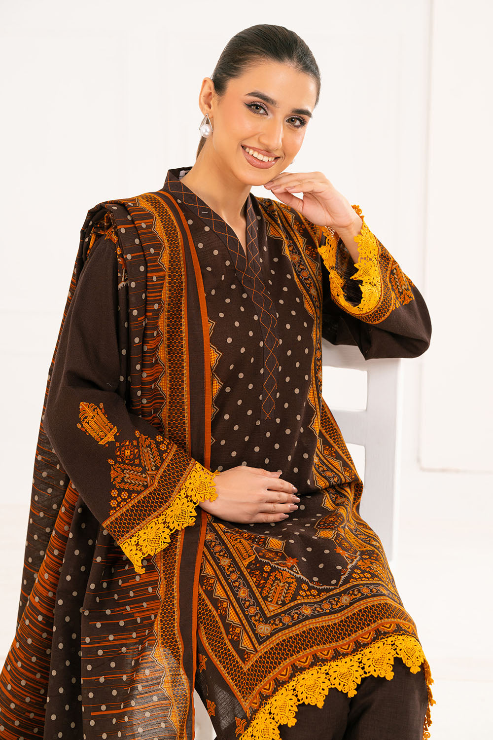 3 Piece Printed Khaddar Suit With Dupatta