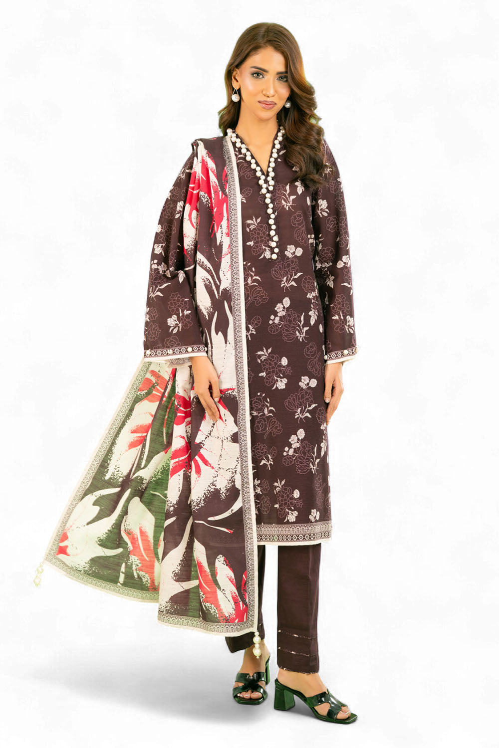 3 Piece Printed Khaddar Suit With Dupatta