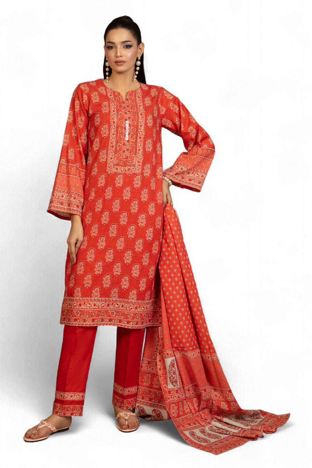 3 Piece Printed Khaddar Suit with Dupatta