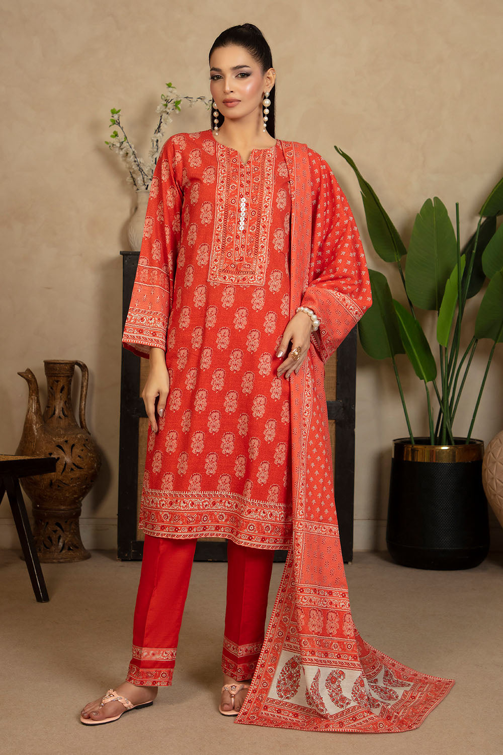 3 Piece Printed Khaddar Suit with Dupatta