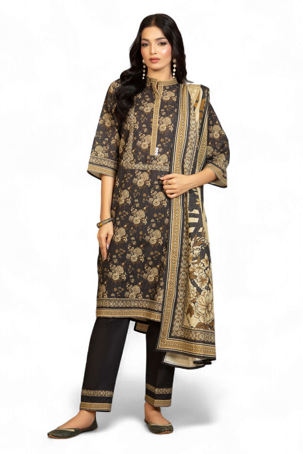 3 Piece Printed Khaddar Suit with Dupatta