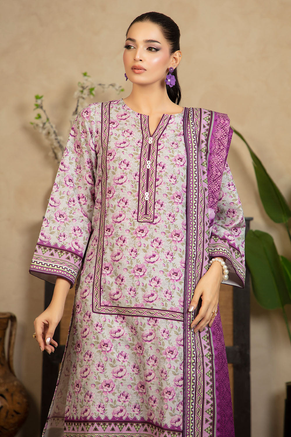 3 Piece Printed Khaddar Suit with Dupatta