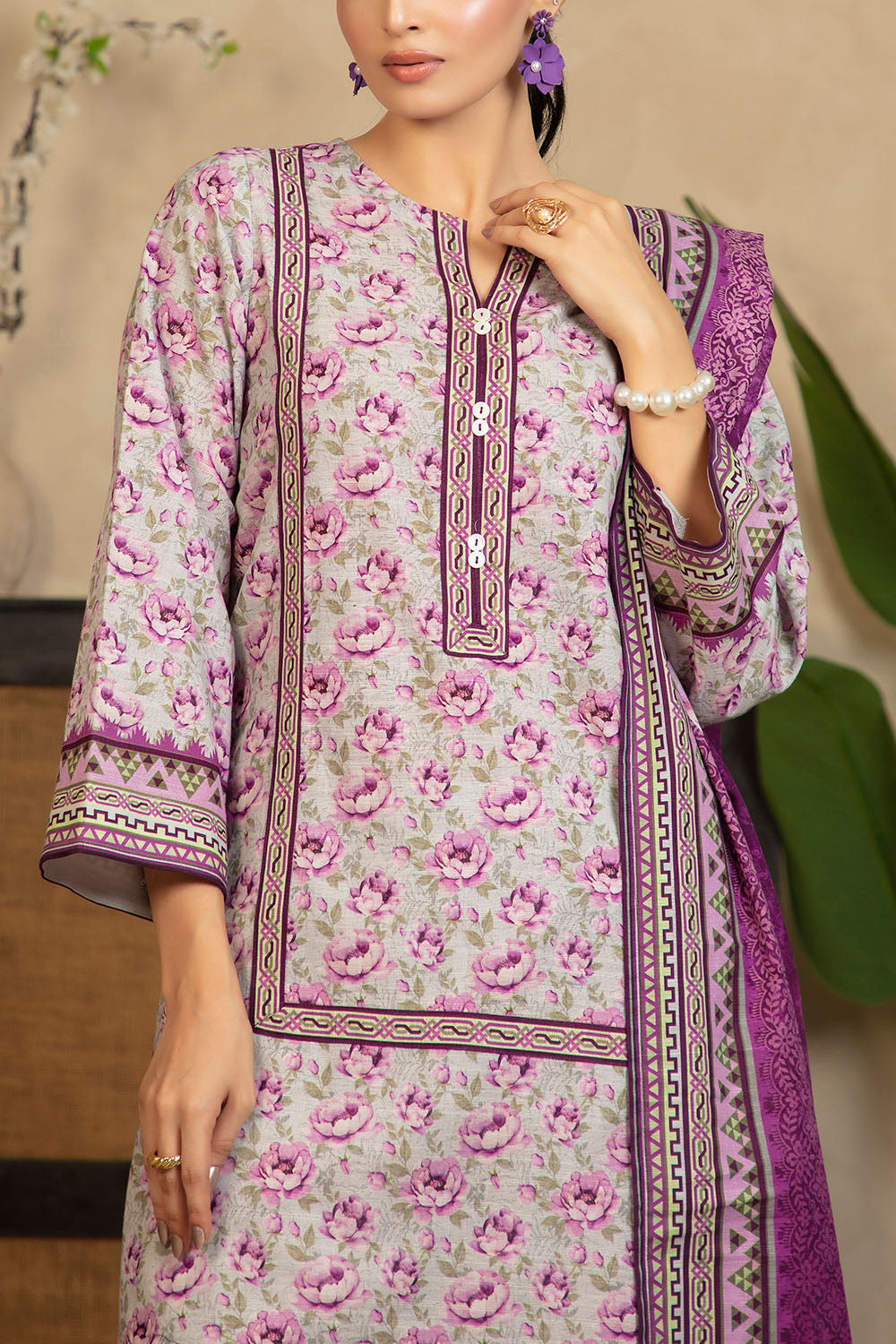 3 Piece Printed Khaddar Suit with Dupatta