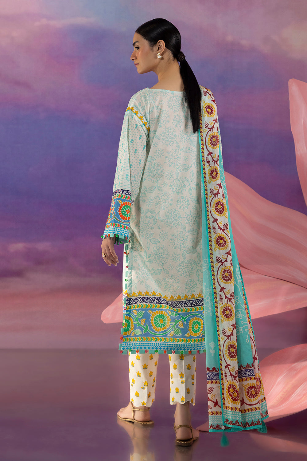 3 Piece Embroidered Printed Cotton Suit with Printed Lawn Dupatta and Printed Trouser