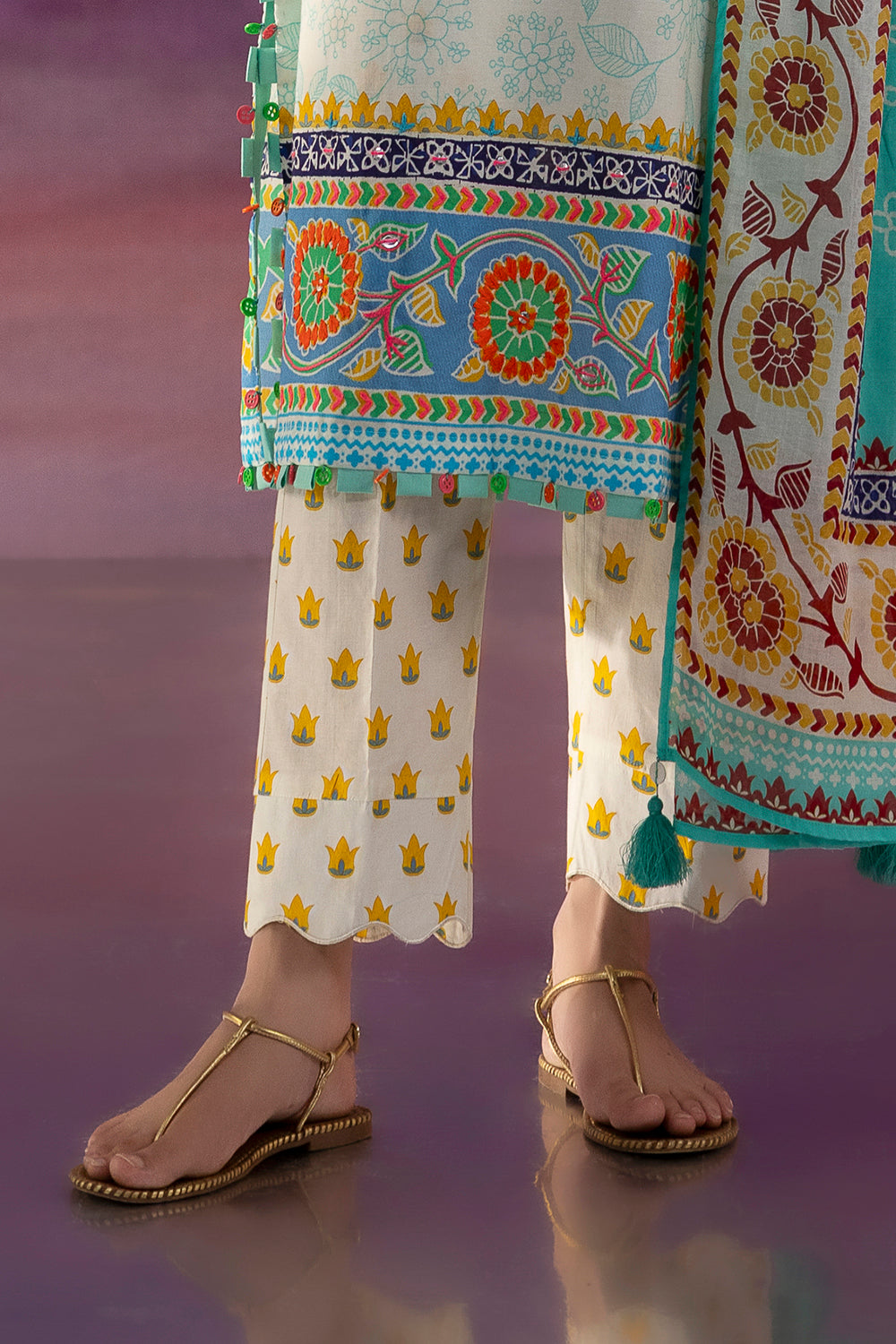 3 Piece Embroidered Printed Cotton Suit with Printed Lawn Dupatta and Printed Trouser