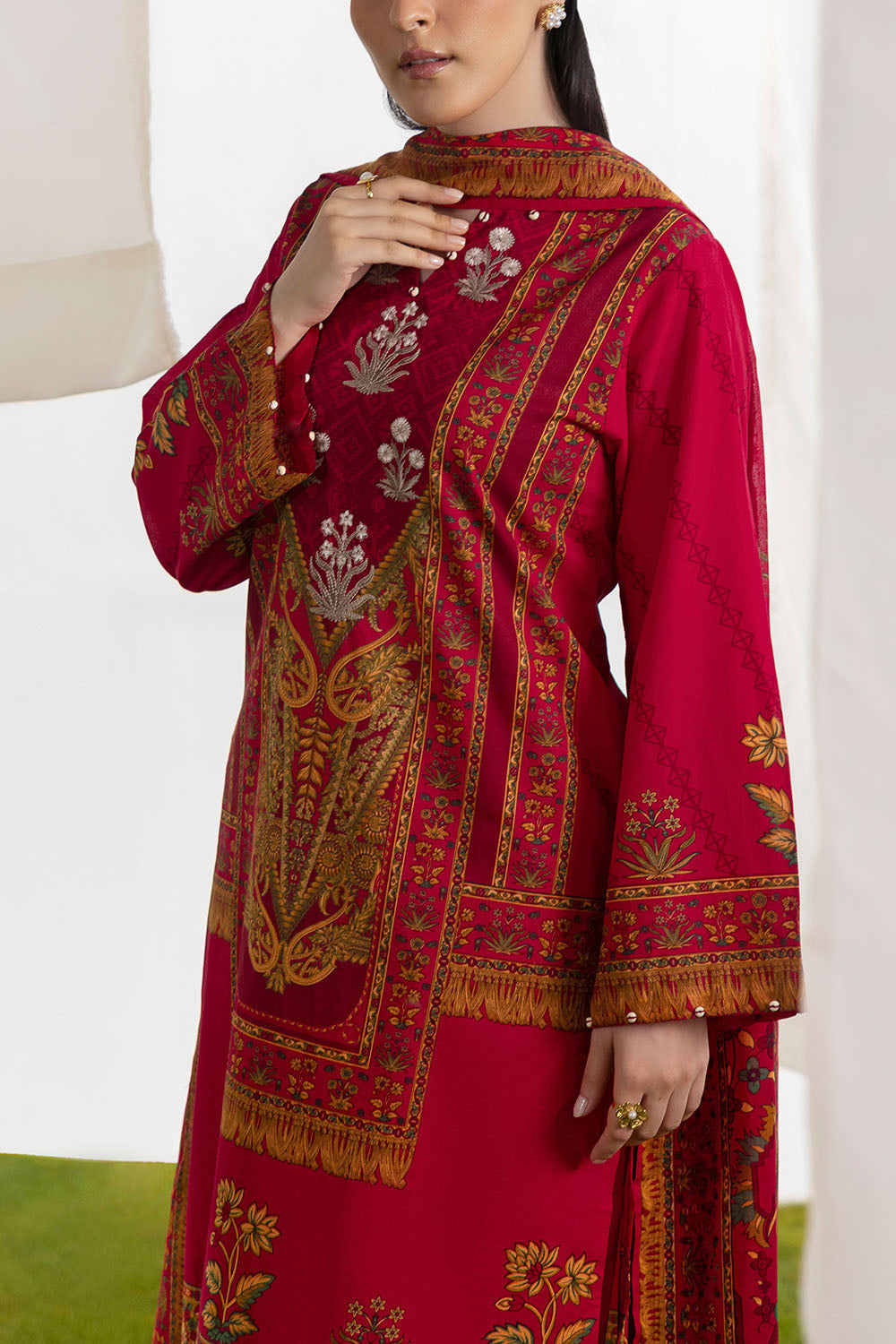3 Piece Embroidered Printed Lawn Suit with Printed Lawn Dupatta