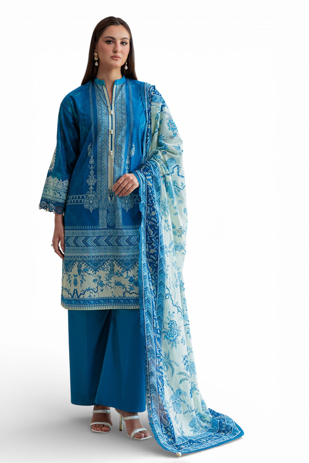 3 Piece Printed Lawn Suit with Embroidered Sleeves