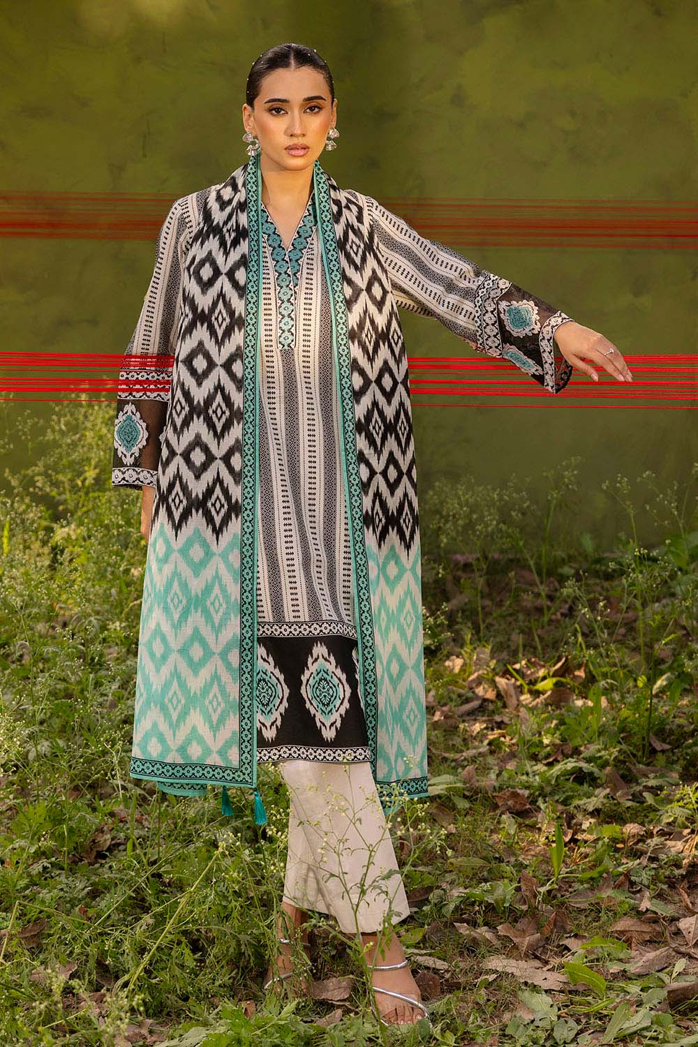 3 Piece Printed Lawn Suit with Embroidered Neckline and Border
