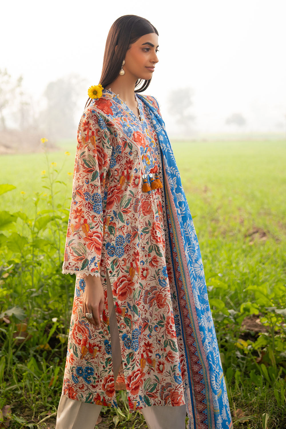 3 Piece Printed Lawn Suit with Embroidered Border