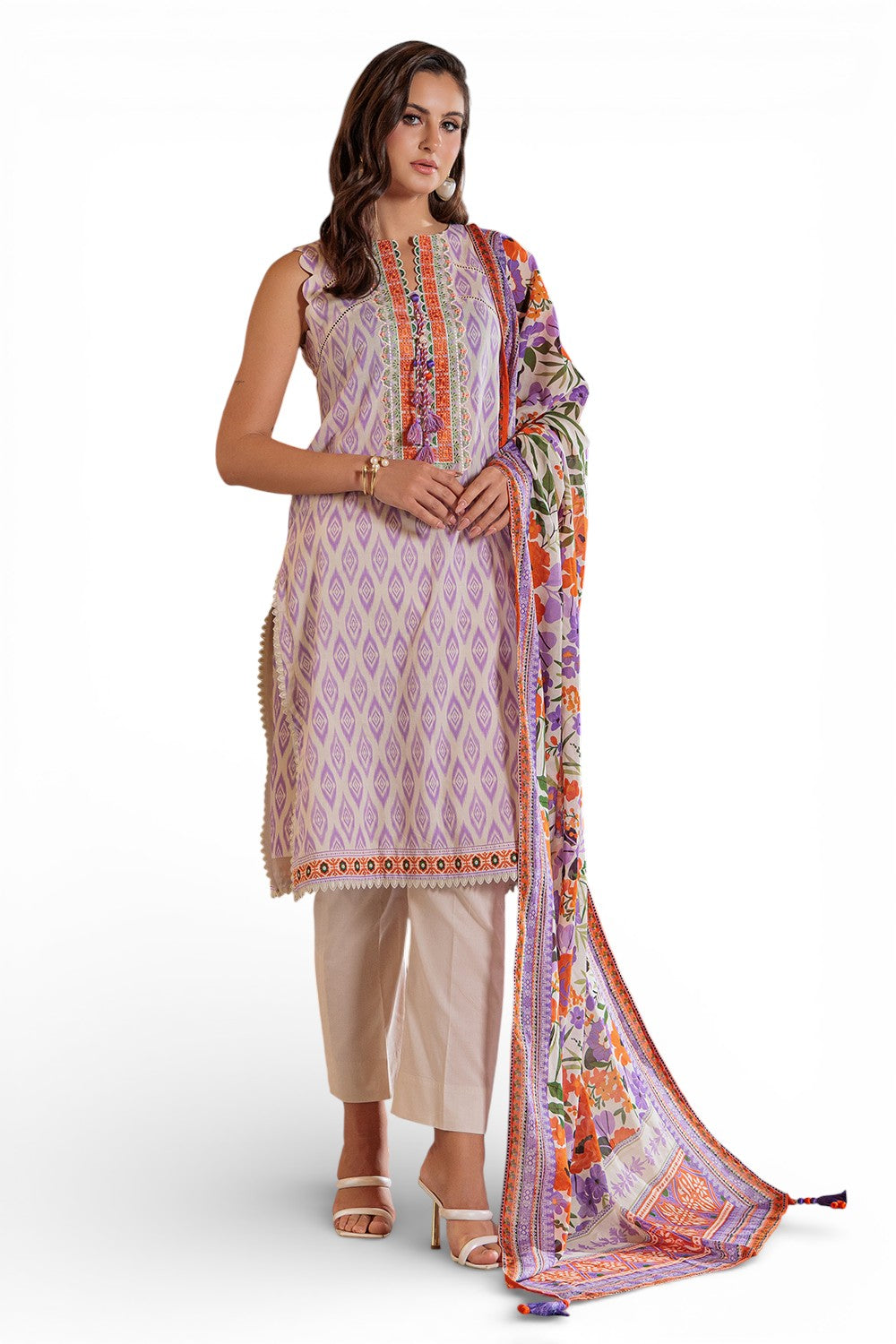 3 Piece Printed Lawn Suit with Embroidered Neckline