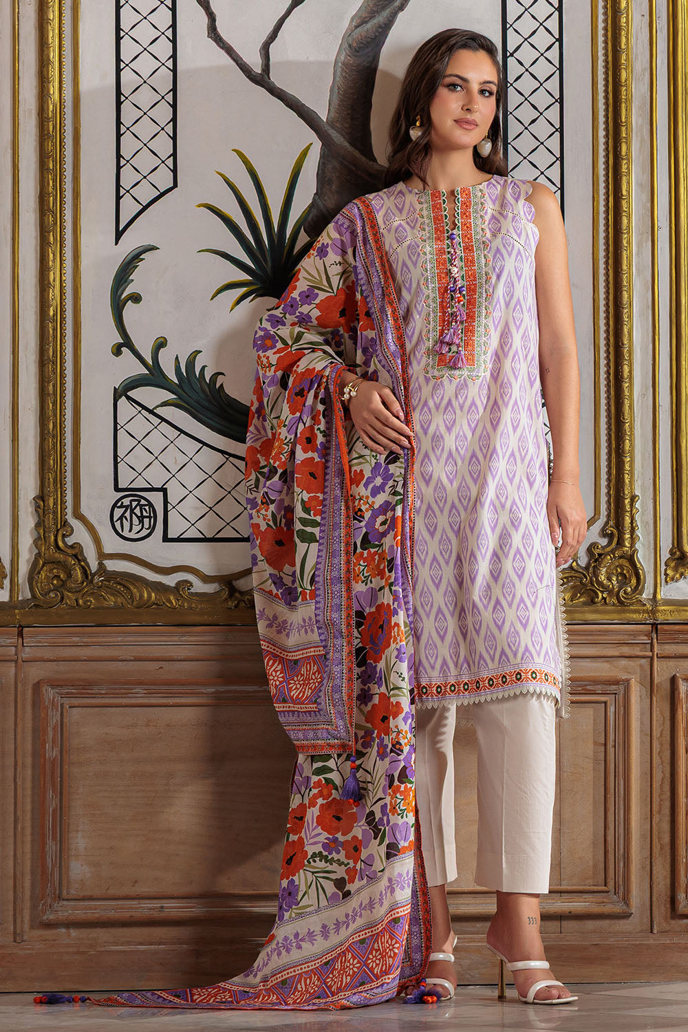 3 Piece Printed Lawn Suit with Embroidered Neckline