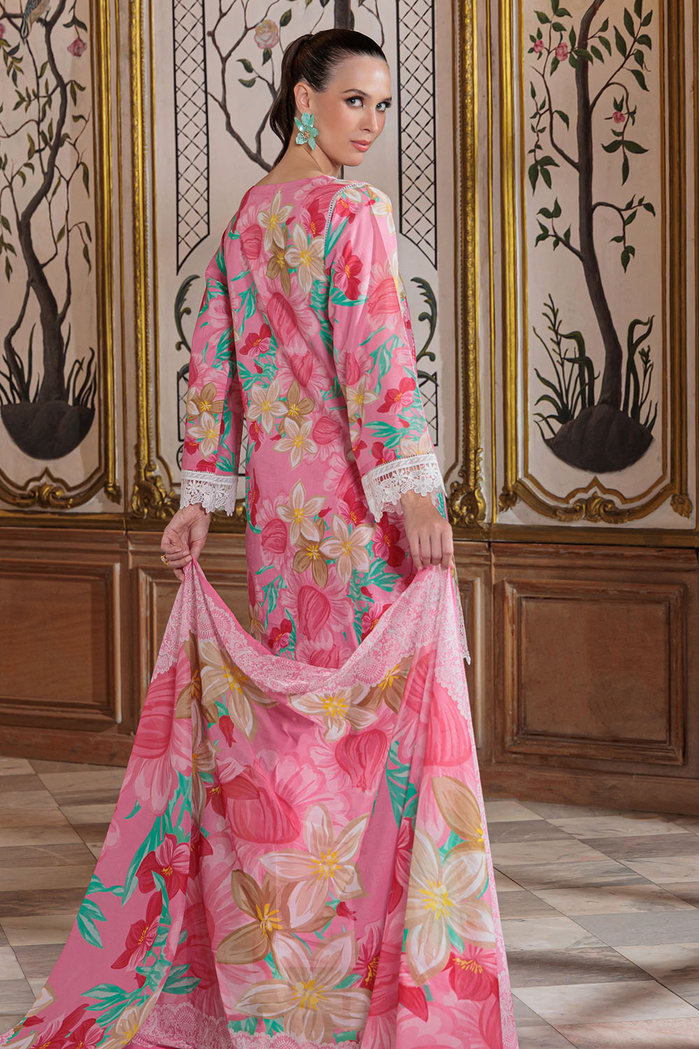 3 Piece Embroidered Printed Lawn Suit with Embroidered Border