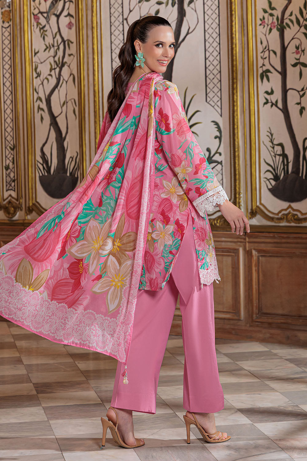 3 Piece Embroidered Printed Lawn Suit with Embroidered Border