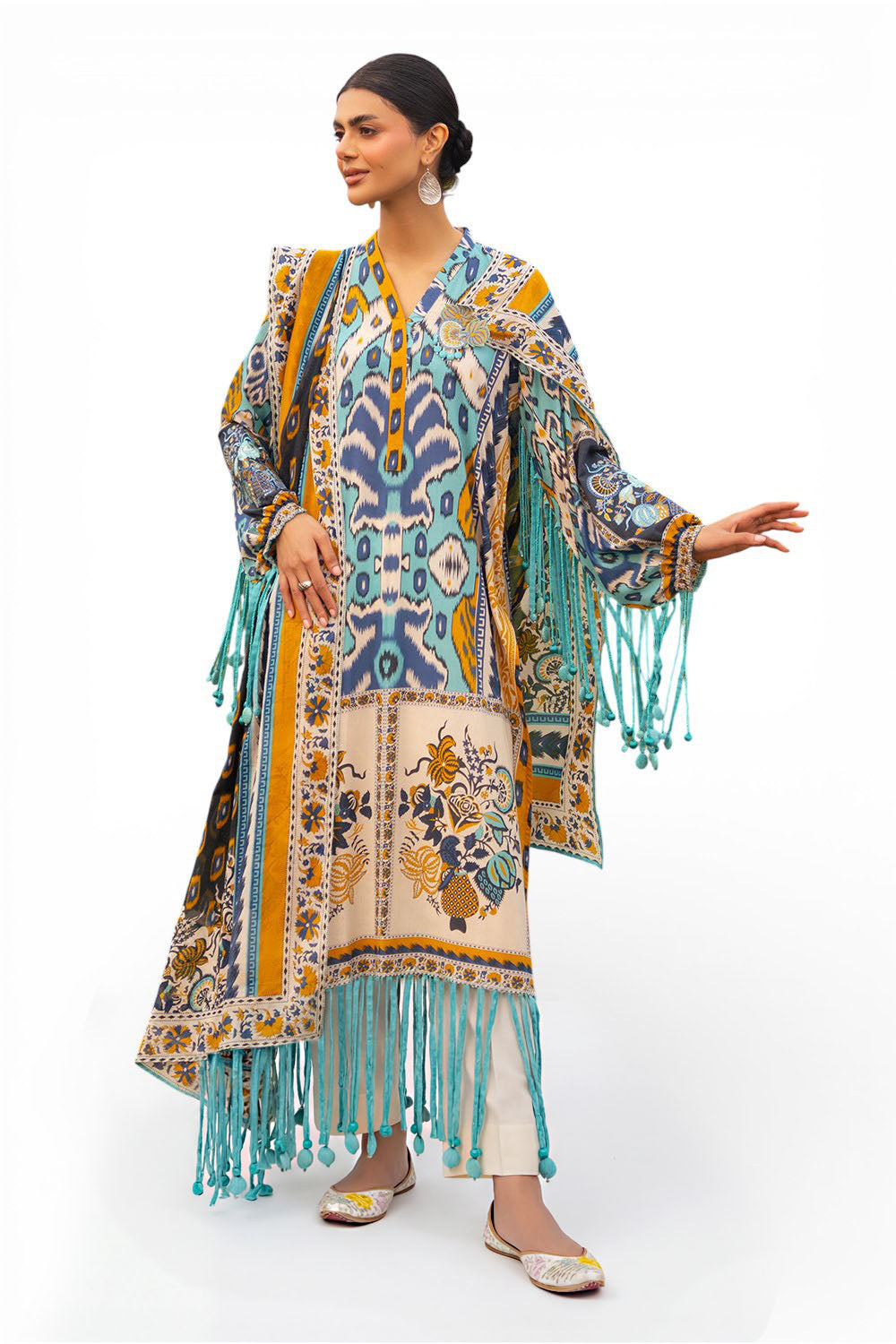 3 Piece Printed Lawn Suit With Embroidered Sleeves