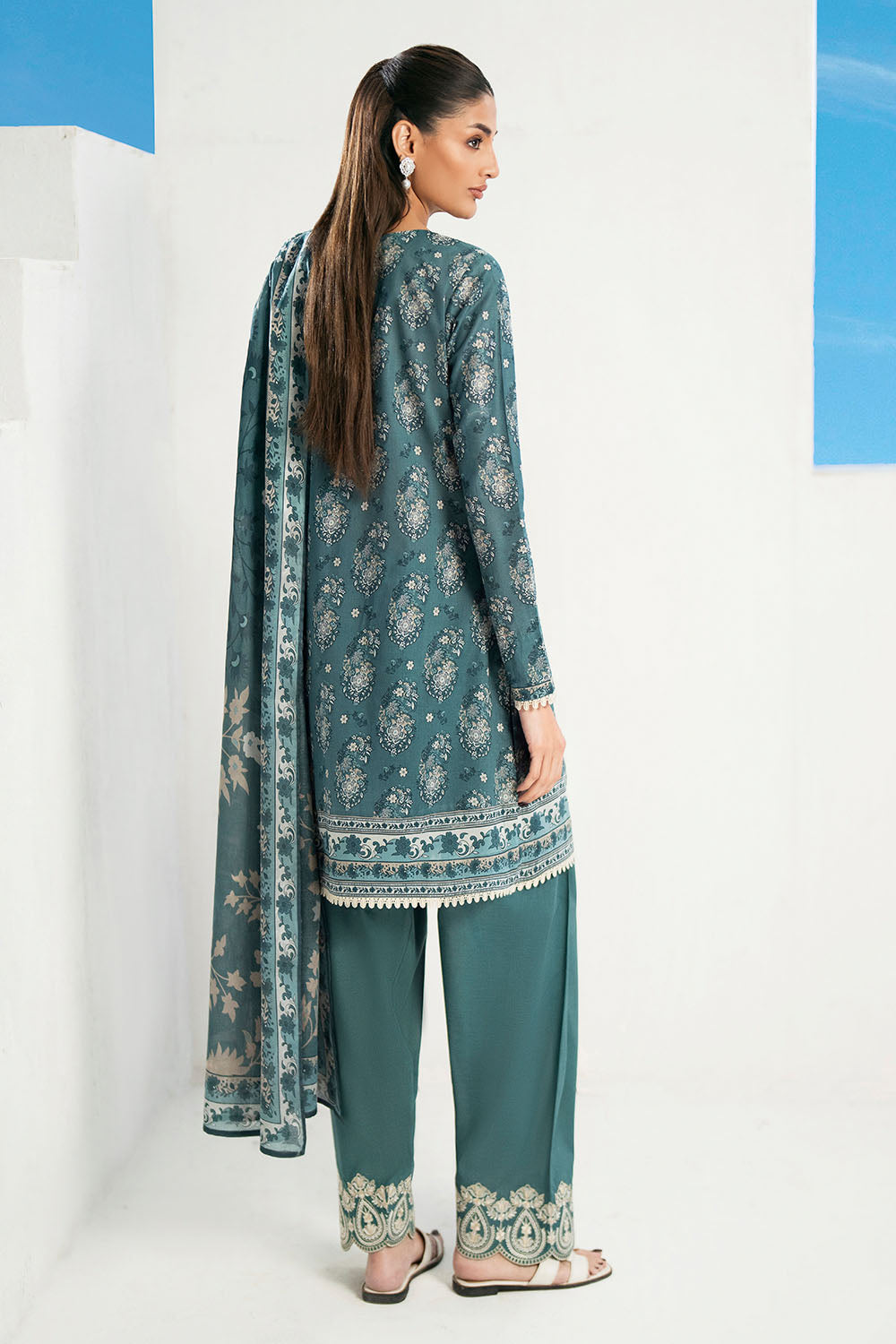 3 Piece Printed Lawn Suit with Embroidered Trouser Border
