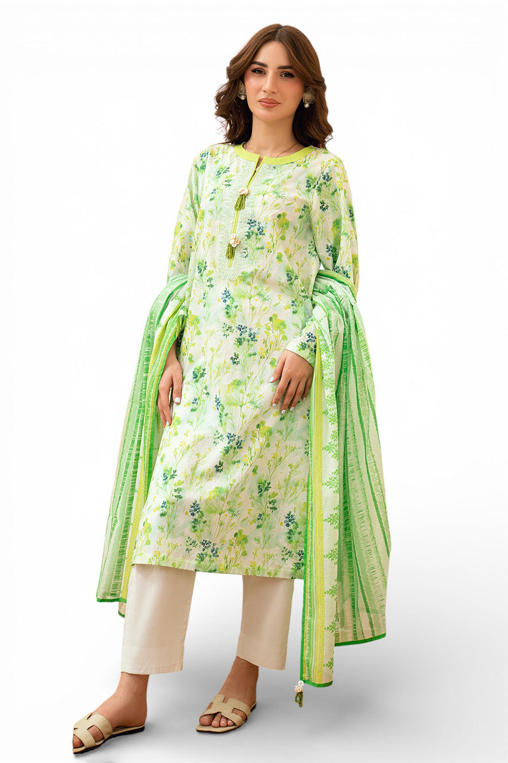 3 Piece Printed Lawn Suit with Embroidered Neckline