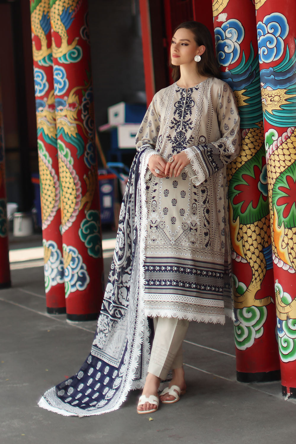 3 Piece Embroidered Printed Lawn Suit with Printed Lawn Dupatta