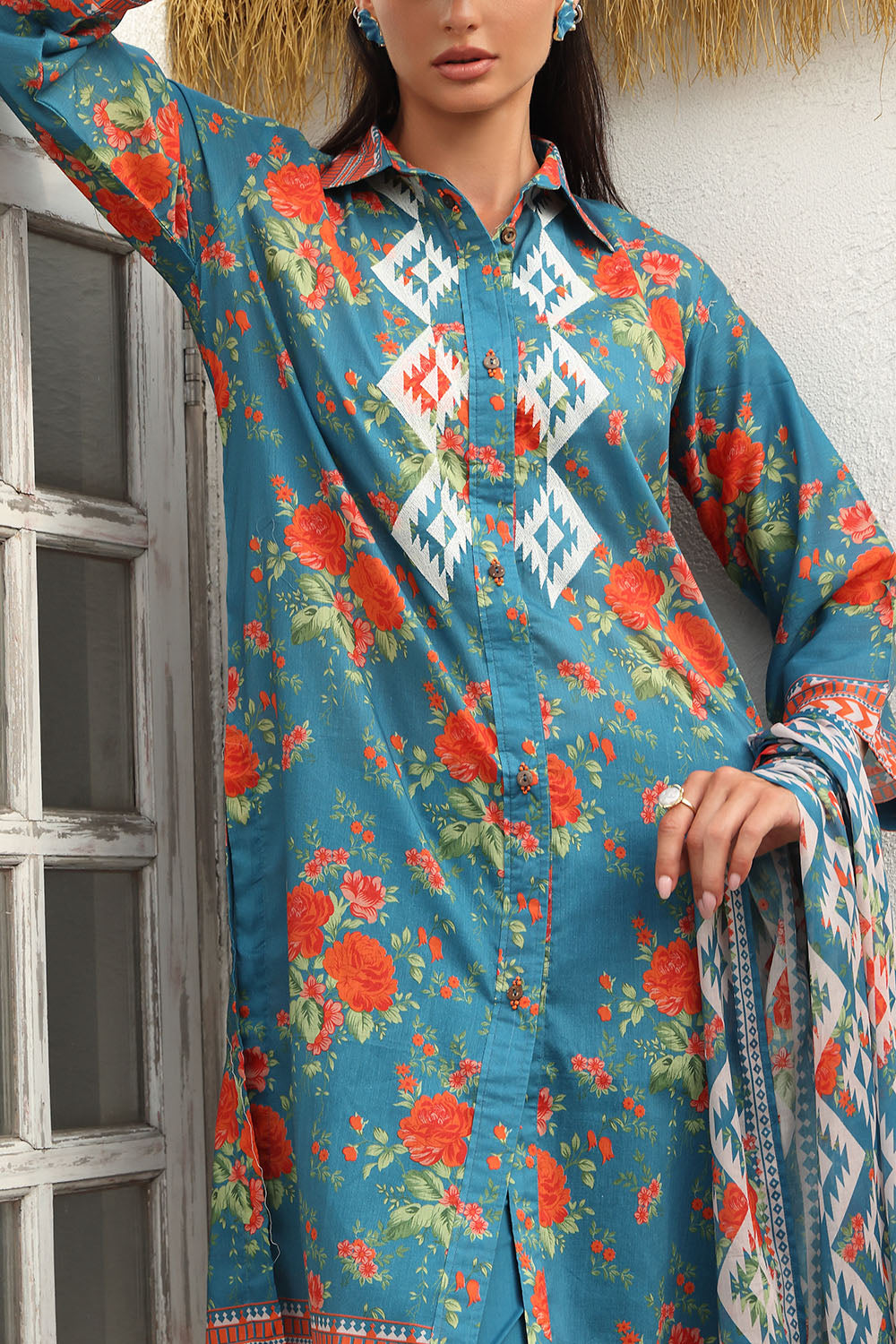 3 Piece Embroidered Printed Lawn Suit with Printed Lawn Dupatta