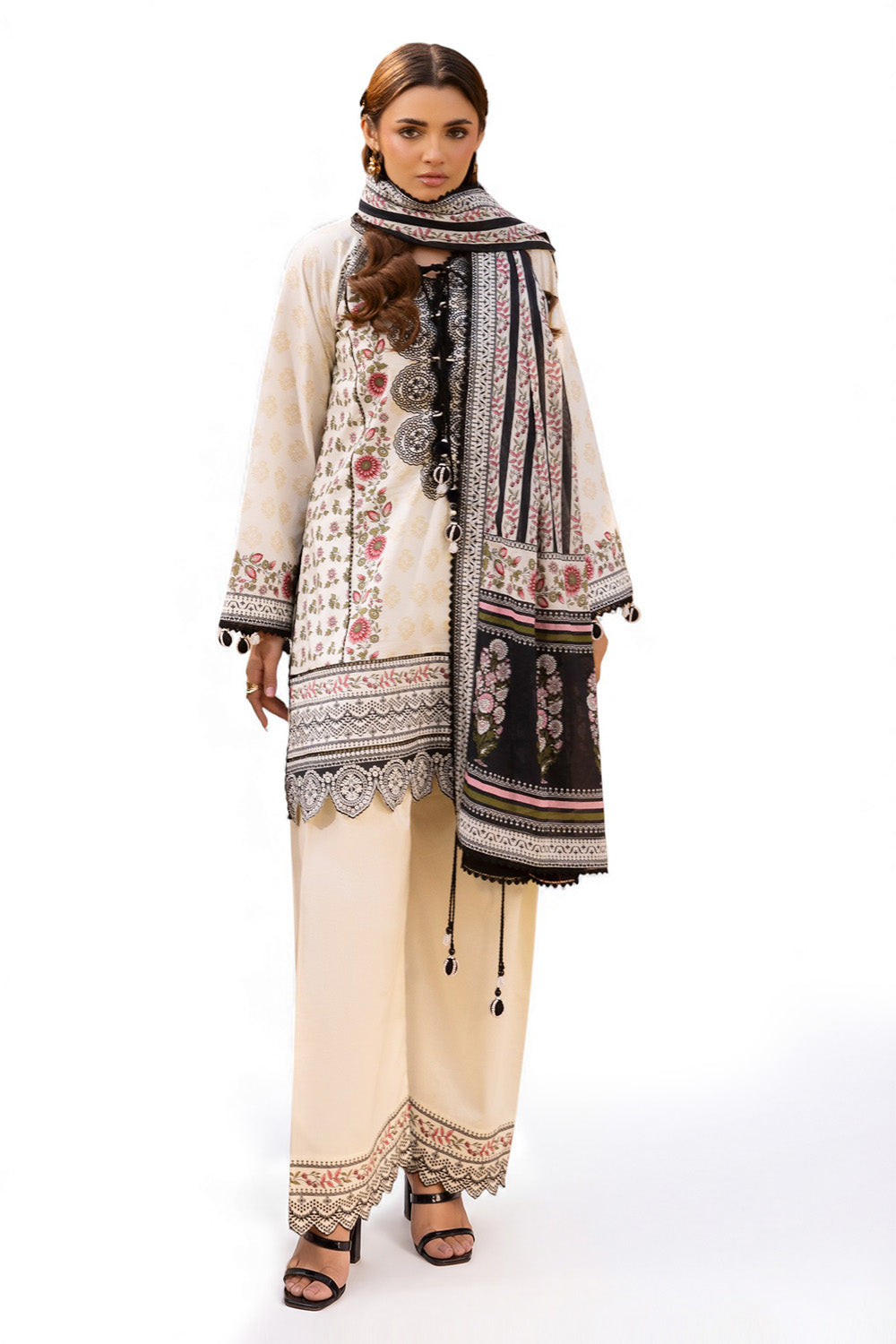 3 Piece Embroidered Printed Lawn Suit with Printed Trouser