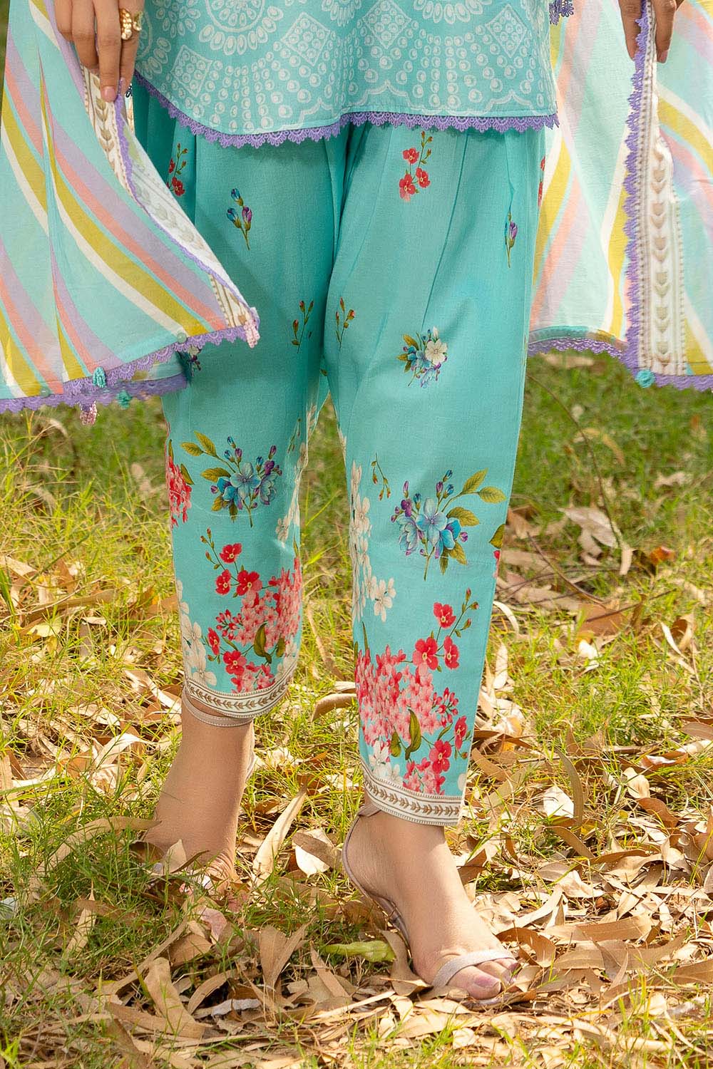 3 Piece Printed Lawn Suit with Embroidered Sleeves and Printed Trouser