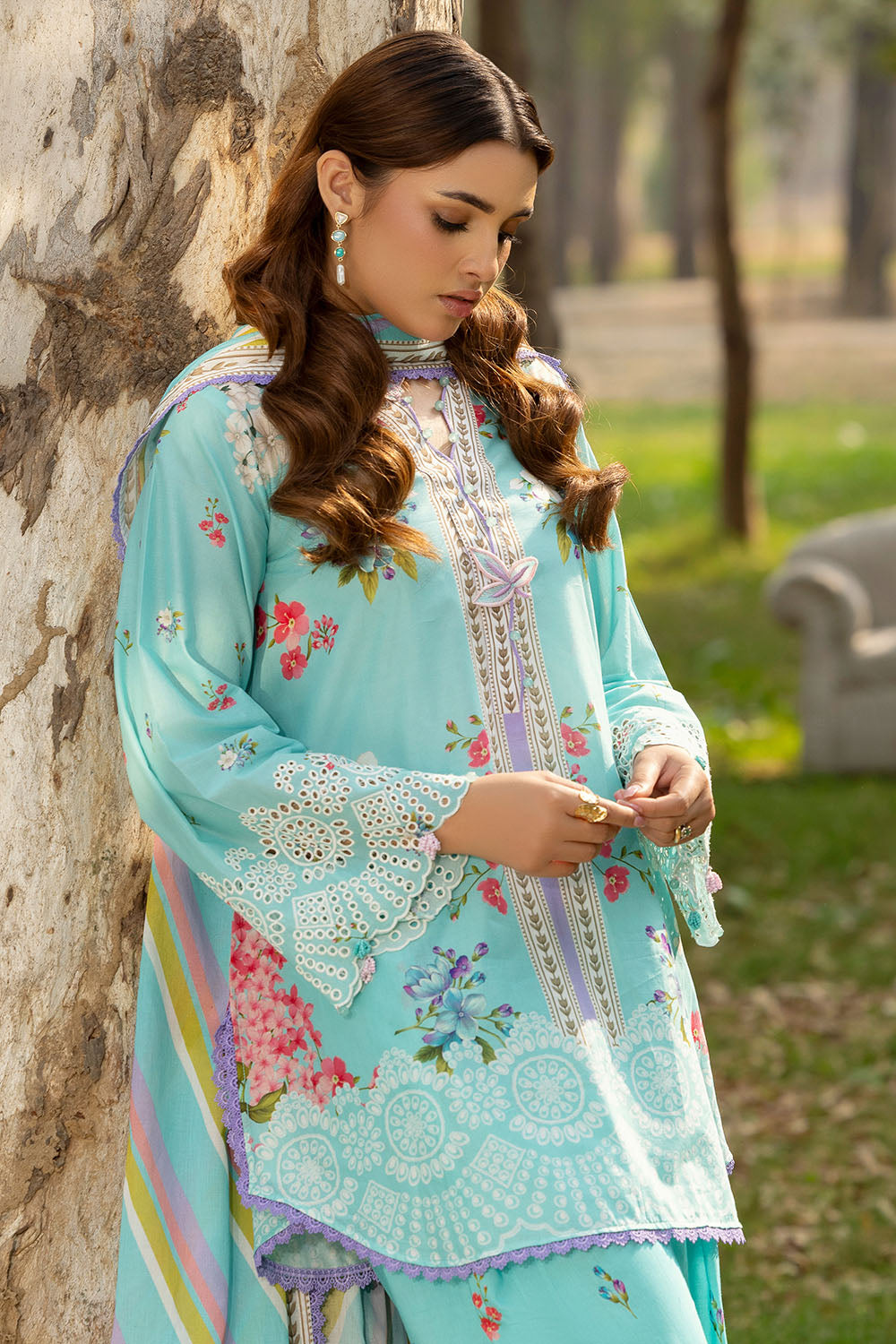 3 Piece Printed Lawn Suit with Embroidered Sleeves and Printed Trouser