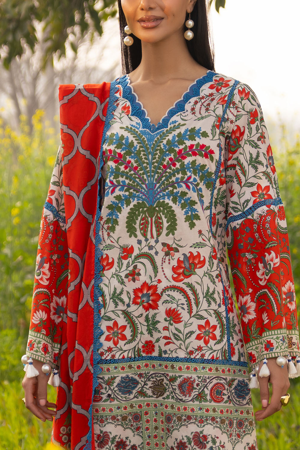 3 Piece Embroidered Printed Lawn Suit with Printed Trouser